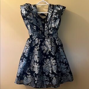 Lulu’s Decadent Presence Black Jacquard Babydoll Mini Dress. Size XS. NWT